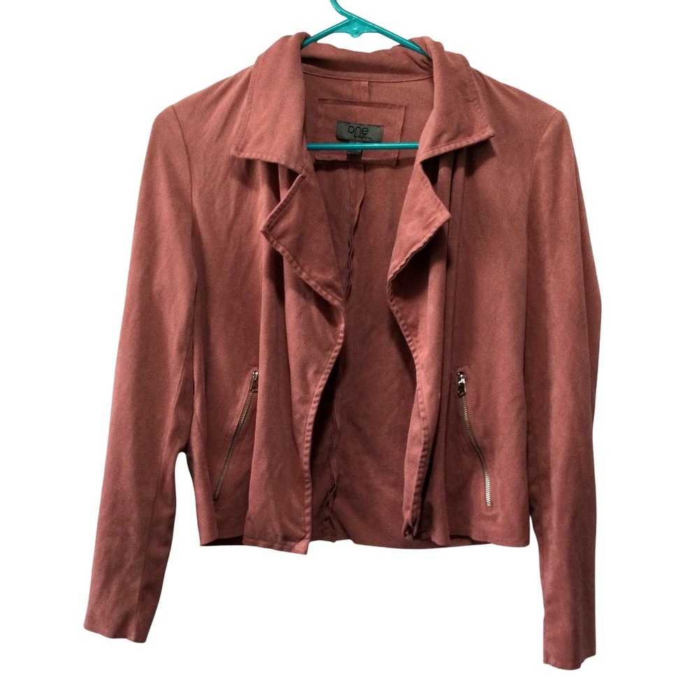 ONE by Chapter One Dusty Rose Faux Suede Waterfall‎ Moto Jacket